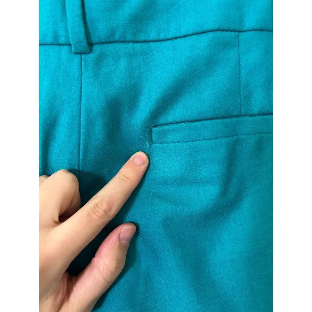 J Crew Cafe Capri 100% Wool Pants women's 6 Cuffed Cropped blue turquoise spring